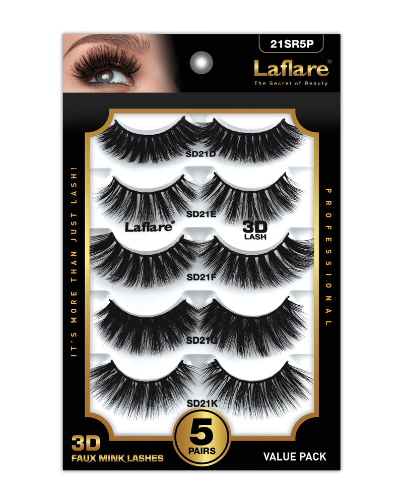 Laflare 3D Faux Mink EyeLashes - 5 Pairs Value Pack